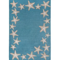 Kirkland's Home Outdoor Rugs-Teal Starfish Border Outdoor Area Rug, 5X7