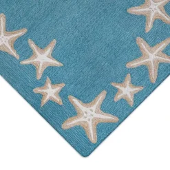Kirkland's Home Outdoor Rugs-Teal Starfish Border Outdoor Area Rug, 5X7