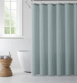 Kirkland's Home Shower Curtains-Teal Waffle Cotton Blend Shower Curtain