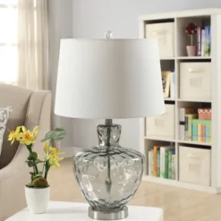 Kirkland's Home Table Lamps-Textured Glass And Metal Jug Table Lamp