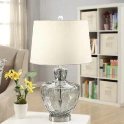 Kirkland's Home Table Lamps-Textured Glass And Metal Jug Table Lamp