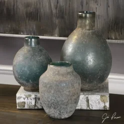 Kirkland's Home Vases-Textured Rust Ivory Glazed Vases, Set Of 3