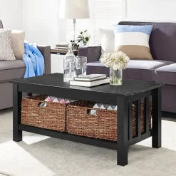 Kirkland's Home Coffee Tables-Traditional Wooden Basket Coffee Table