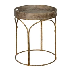 Kirkland's Home Accent & End Tables-Tray Top Wood And Gold Metal Accent Table