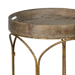 Kirkland's Home Accent & End Tables-Tray Top Wood And Gold Metal Accent Table