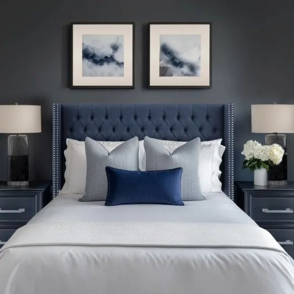 Kirkland's Home Beds & Headboards-Tufted Upholstered Metal Leg Queen Headboard