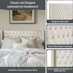 Kirkland's Home Beds & Headboards-Tufted Upholstered Metal Leg Queen Headboard