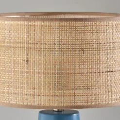 Kirkland's Home Table Lamps-Turquoise Ceramic & Rat Shade Table Lamp