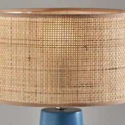 Kirkland's Home Table Lamps-Turquoise Ceramic & Rat Shade Table Lamp