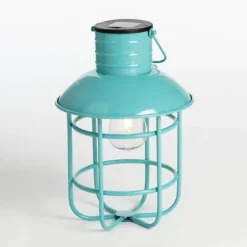 Kirkland's Home Outdoor Lighting-Turquoise Hanging Cage Solar Powered Lantern