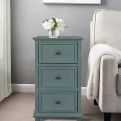 Kirkland's Home Accent & End Tables-Turquoise Slim Wooden 3-Drawer Side Table