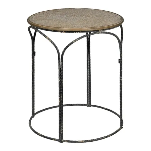 Kirkland's Home Accent & End Tables-Twisted Metal Leg Rattan Top Accent Table