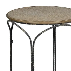 Kirkland's Home Accent & End Tables-Twisted Metal Leg Rattan Top Accent Table