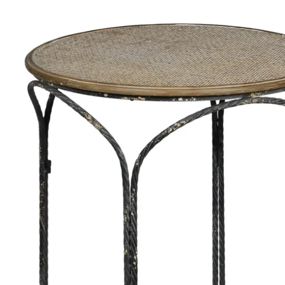 Kirkland's Home Accent & End Tables-Twisted Metal Leg Rattan Top Accent Table