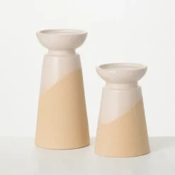 Kirkland's Home Candle Holders-Two-Toned Cream Pillar Candle Holders, Set Of 2