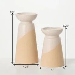 Kirkland's Home Candle Holders-Two-Toned Cream Pillar Candle Holders, Set Of 2