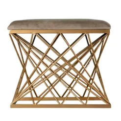 Kirkland's Home Benches & Ottomans-Upholstered Golden Geometric Net Base Stool