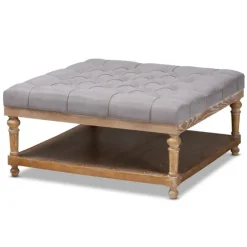 Kirkland's Home Benches & Ottomans-Upholstered Linen Tufted Ottoman With Shelf