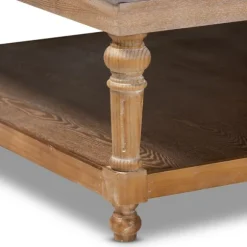 Kirkland's Home Benches & Ottomans-Upholstered Linen Tufted Ottoman With Shelf