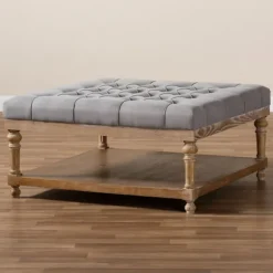 Kirkland's Home Benches & Ottomans-Upholstered Linen Tufted Ottoman With Shelf