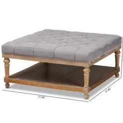Kirkland's Home Benches & Ottomans-Upholstered Linen Tufted Ottoman With Shelf