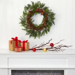 Kirkland's Home Wreaths-Uv-Safe Cedar Grass And Pine Cone Wreath