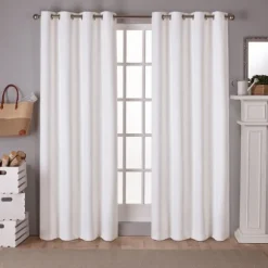 Kirkland's Home Curtains & Drapes-Vanilla Sateen Curtain Panel Set, 96 In.