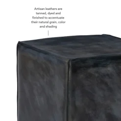 Kirkland's Home Benches & Ottomans-Vintage Finish Leather Cube Ottoman