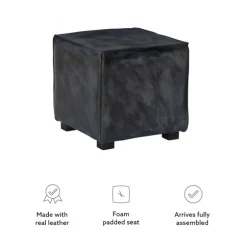 Kirkland's Home Benches & Ottomans-Vintage Finish Leather Cube Ottoman