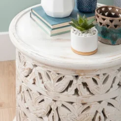 Kirkland's Home Accent & End Tables-Vintage Wood Carved Birds Accent Table