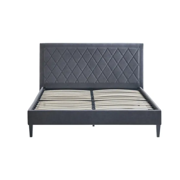 Kirkland's Home Beds & Headboards-Viv Charcoal Diamond Tufted Queen Bed Frame