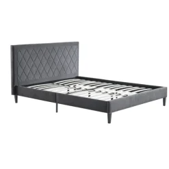 Kirkland's Home Beds & Headboards-Viv Charcoal Diamond Tufted Full Bed Frame