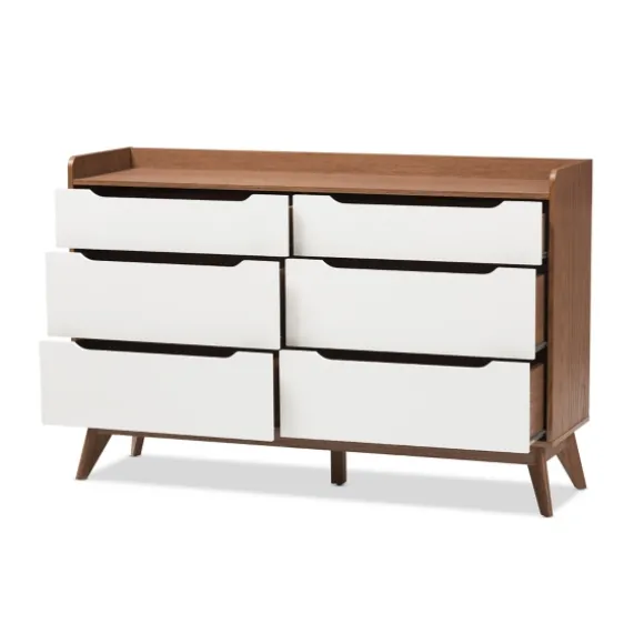 Kirkland's Home Dressers & Chests-Walnut And White Mid-Century Modern Dresser