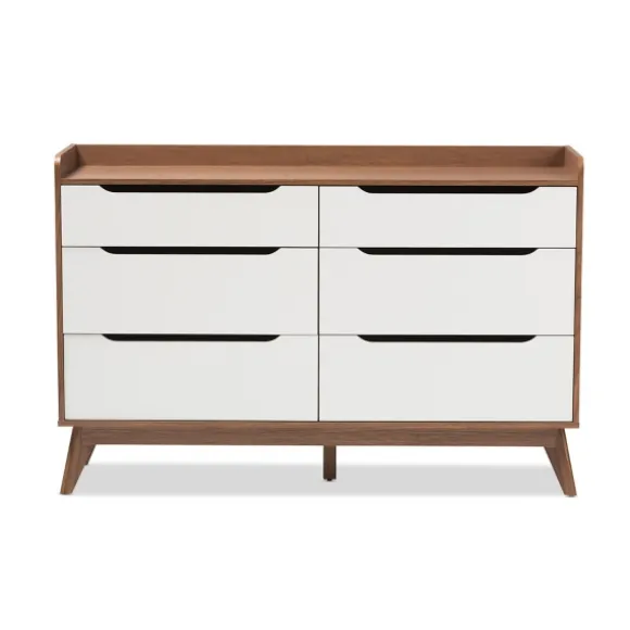 Kirkland's Home Dressers & Chests-Walnut And White Mid-Century Modern Dresser