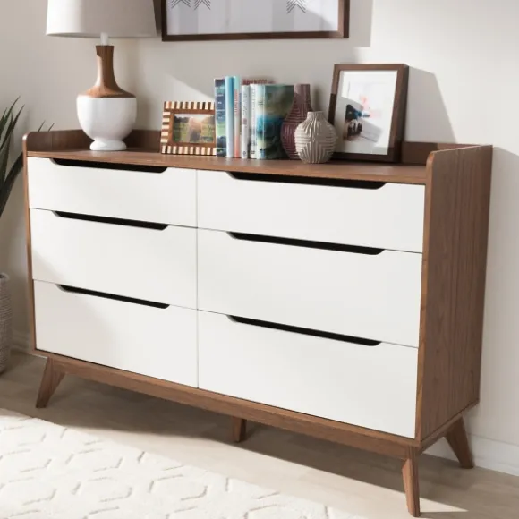 Kirkland's Home Dressers & Chests-Walnut And White Mid-Century Modern Dresser