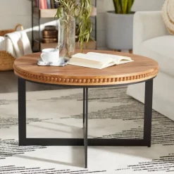 Kirkland's Home Coffee Tables-Walnut Beaded Industrial Coffee Table