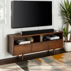 Kirkland's Home Tv Stands & Media Consoles-Walnut 3-Door Mid-Century Modern Tv Stand
