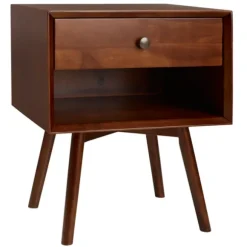 Kirkland's Home Nightstands-Walnut 1-Drawer Mid Century Nightstand