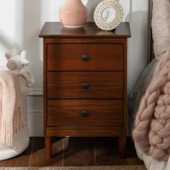 Kirkland's Home Nightstands-Walnut 3-Drawer Wood Nightstand