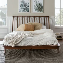 Kirkland's Home Beds & Headboards-Walnut Mid-Century Modern Queen Bed Frame