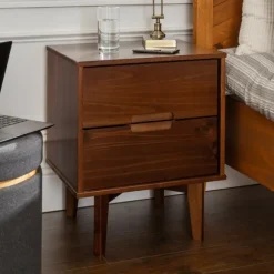 Kirkland's Home Nightstands-Walnut Mid-Century Modern 2-Drawer Nightstand