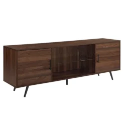 Kirkland's Home Tv Stands & Media Consoles-Walnut Mid-Century Modern Glass Shelf Tv Stand