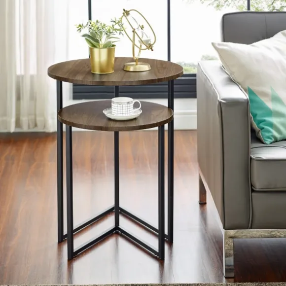 Kirkland's Home Accent & End Tables-Walnut Nesting V-Leg Accent Tables, Set Of 2