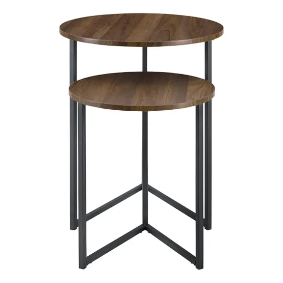 Kirkland's Home Accent & End Tables-Walnut Nesting V-Leg Accent Tables, Set Of 2
