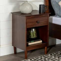 Kirkland's Home Nightstands-Walnut One-Drawer Wood Nightstand