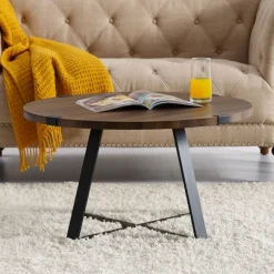 Kirkland's Home Coffee Tables-Walnut Urban Rustic Round Coffee Table