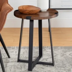 Kirkland's Home Accent & End Tables-Walnut Urban Rustic Round Accent Table