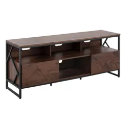 Kirkland's Home Tv Stands & Media Consoles-Walnut Wood And Black Steel Media Stand