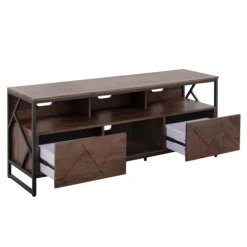 Kirkland's Home Tv Stands & Media Consoles-Walnut Wood And Black Steel Media Stand