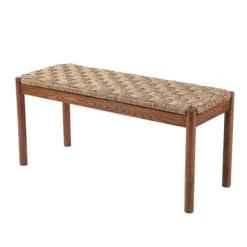 Kirkland's Home Benches & Ottomans-Walnut Wood And Woven Seagrass Bench